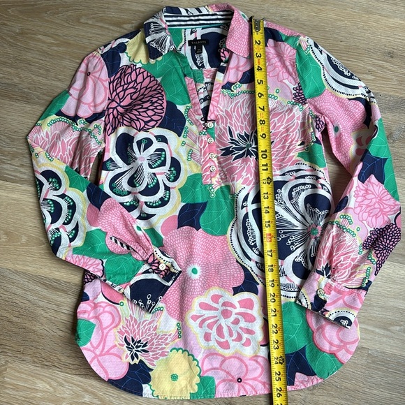 TALBOTS FLORAL PRINT popover blouse BUTTON FRONT PINK/BLUE BLOUSE SIZE XS cotton - Picture 4 of 9